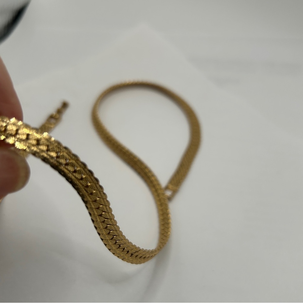 Vintage Herringbone 10k Gold-Plated Chain Necklace SZ 19” Unisex Style - Picture 10 of 12